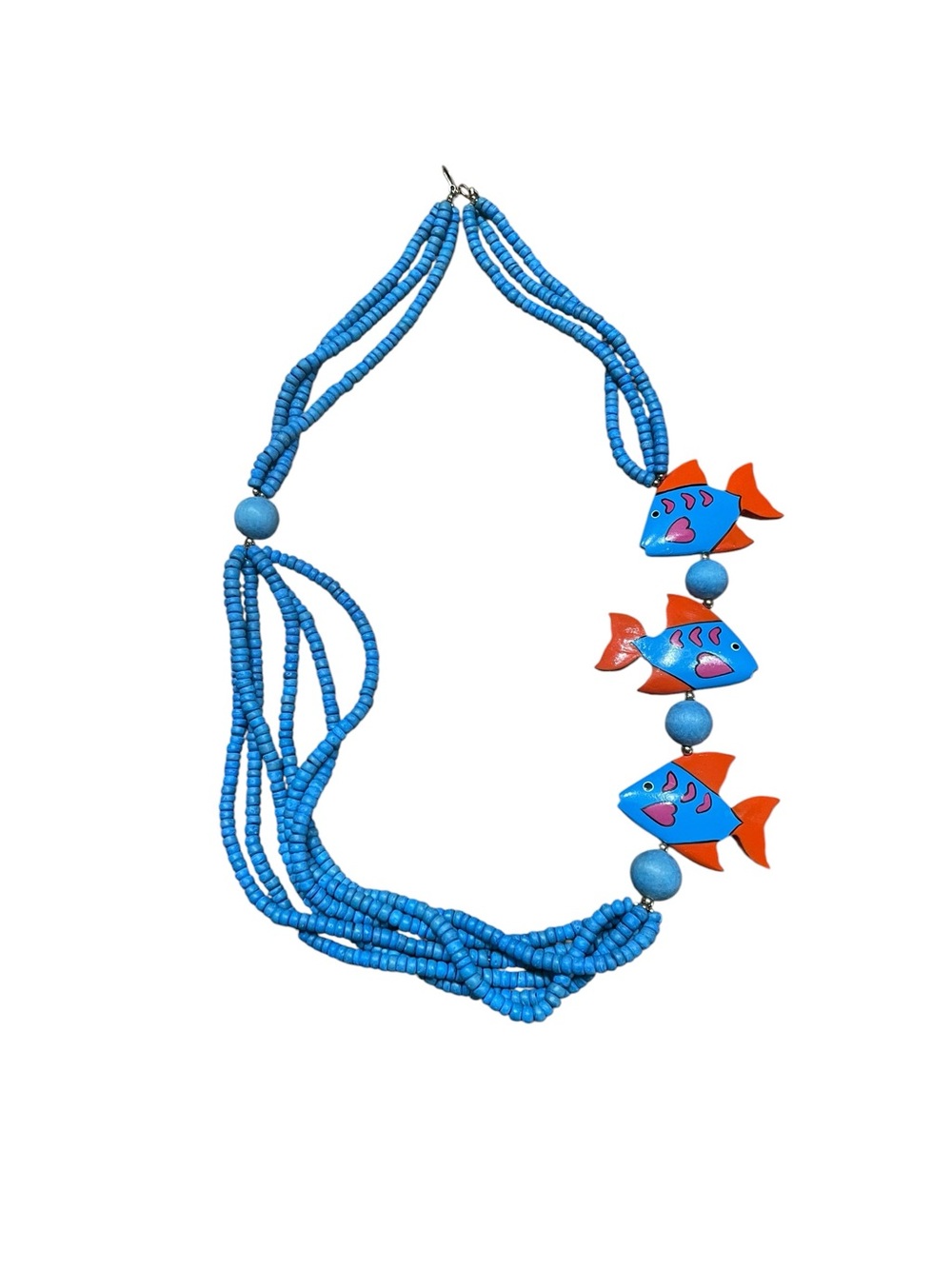 Vintage Tropical Fish Wooden Beaded Statement Necklace